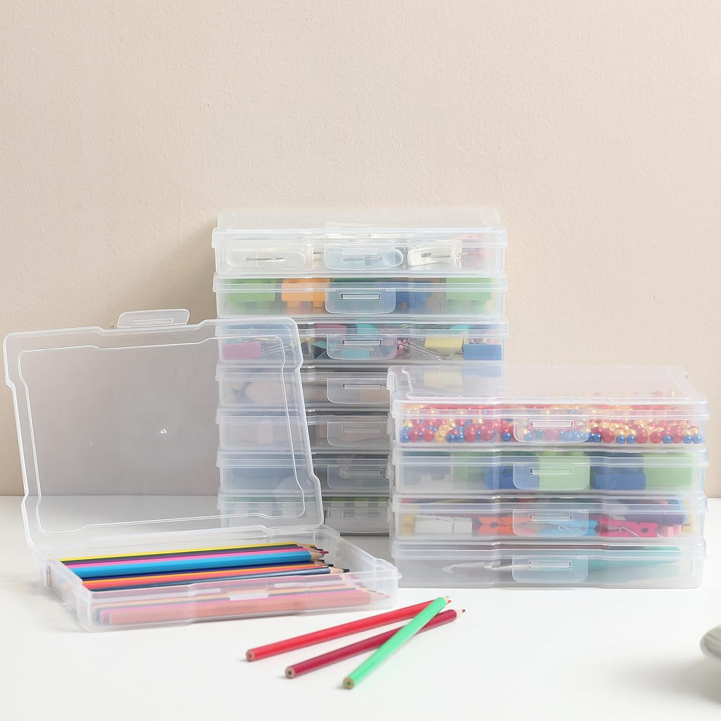 Novelinks 12-Pack Clear Photo Storage Boxes - 5"x7" Plastic Organizer Cases for Cards & Games