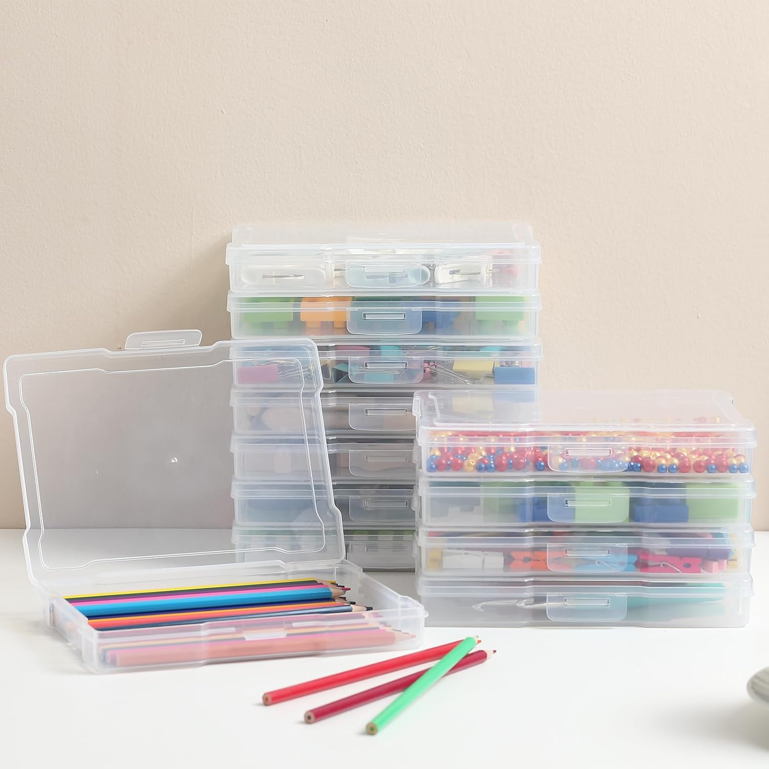Novelinks 12-Pack Clear Photo Storage Boxes - 5"x7" Plastic Organizer Cases for Cards & Games