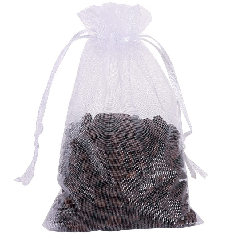 Lautechco 60Pcs White Organza Gift Bags 5x7,Small Mesh Bags with Drawstring,Sheer Wedding Party Favor Bags for Candy,Jewelry,Earrings
