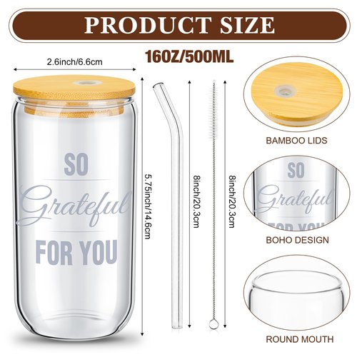 Purpeak 6 Set Employees Appreciation Gifts Thank You Team Gift Bulk Coworkers Staff 16oz Can Beer Glass Cup with Lids Straws Brushes for Teacher Nurse(Elegant Style)