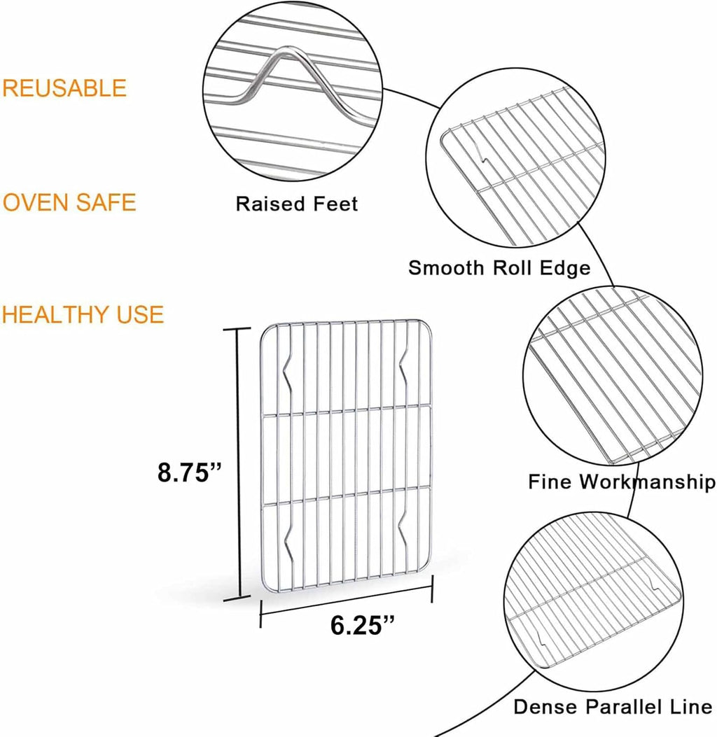 TeamFar Stainless Steel Toaster Oven Tray and Rack Set - 9.3" x 7" x 1" | Non-Toxic, Easy Clean & Dishwasher Safe