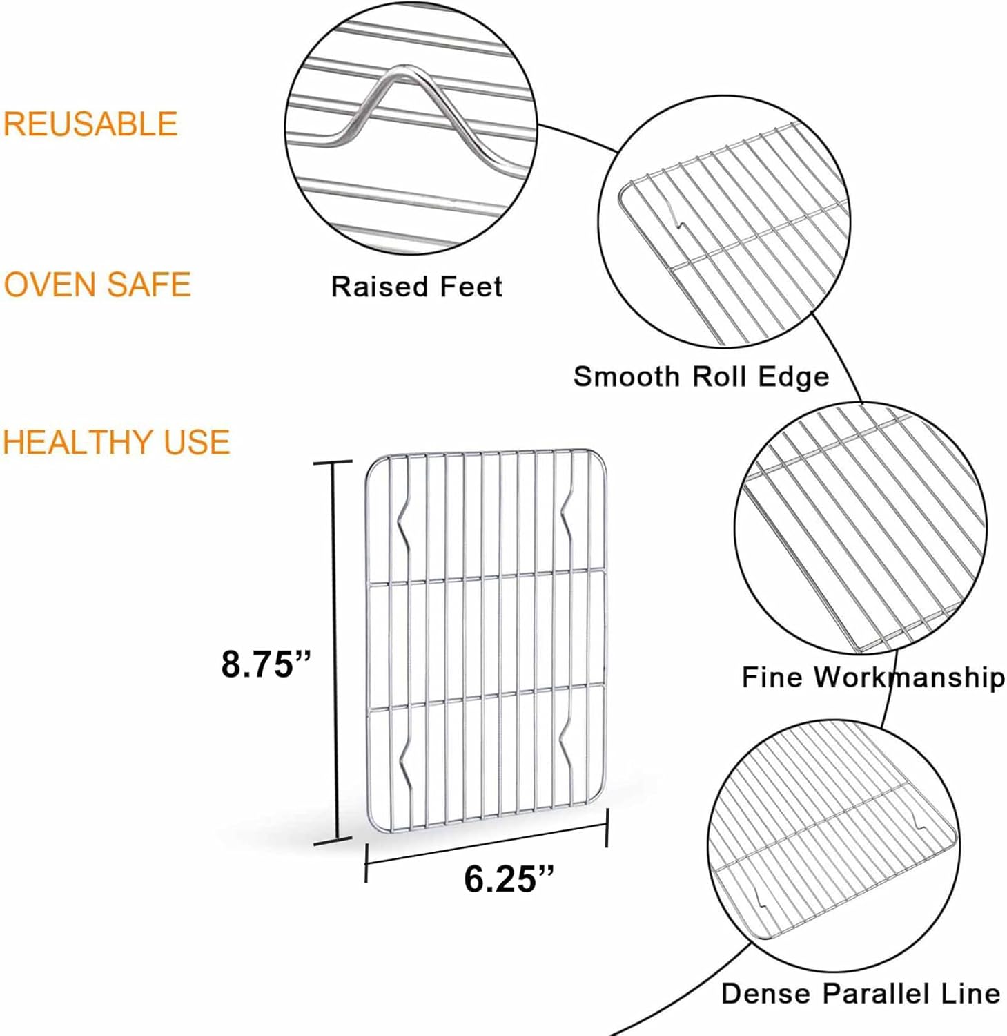 TeamFar Stainless Steel Toaster Oven Tray and Rack Set - 9.3" x 7" x 1" | Non-Toxic, Easy Clean & Dishwasher Safe