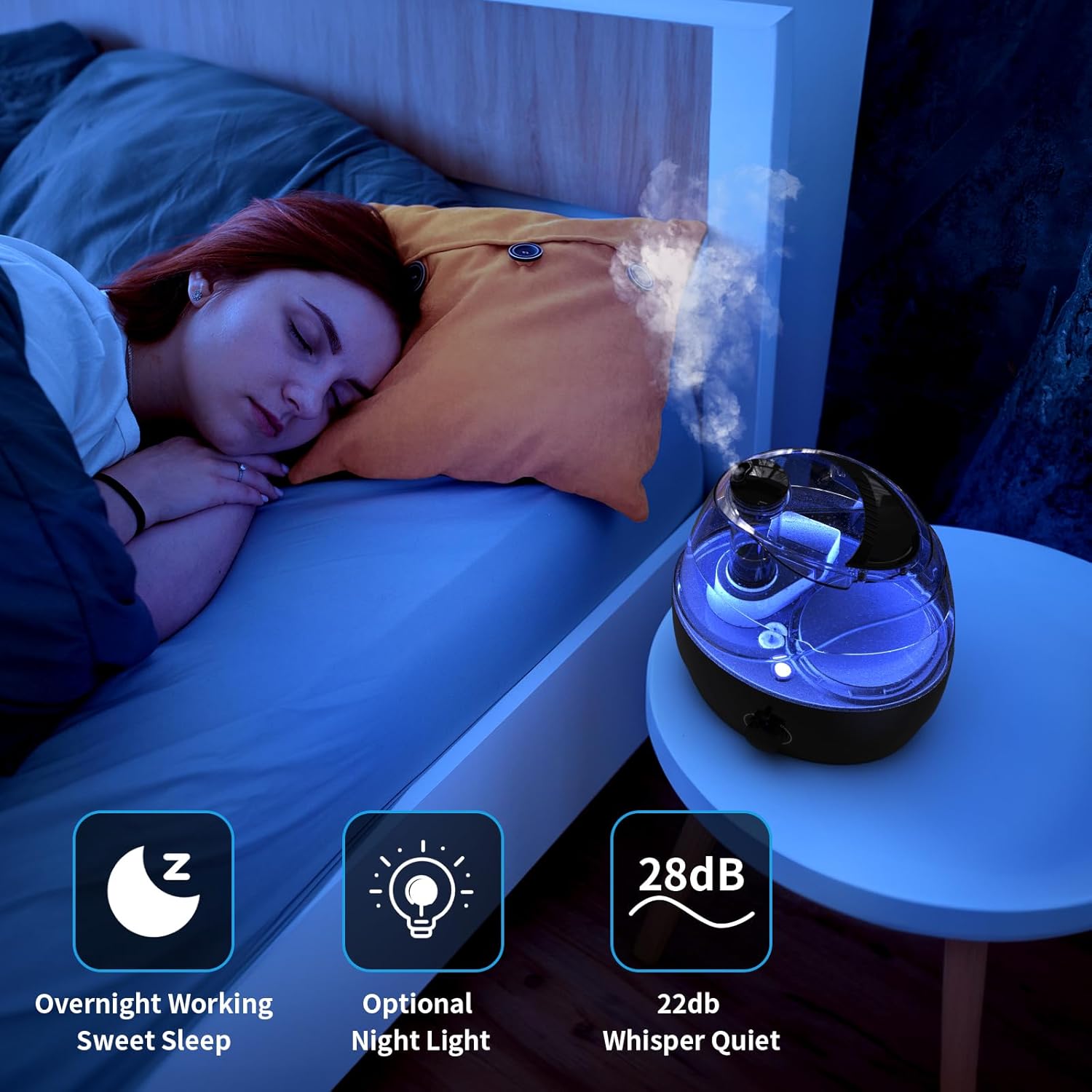 Skiennix Cool Mist Humidifier - 2.2L Whisper-Quiet Operation for Bedroom & Baby | 30-Hour Run Time, 360° Nozzle, BPA Free