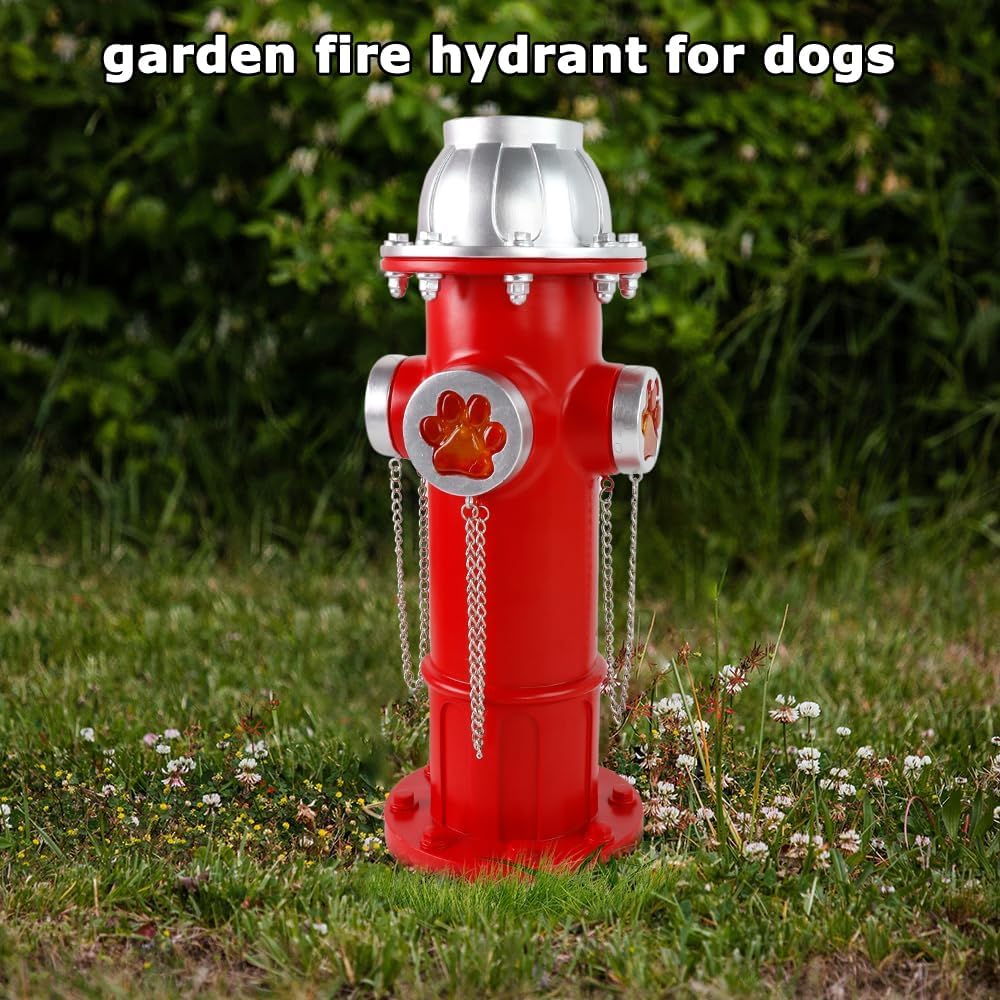 Skiennix Fake Fire Hydrant Statue - Solar Light Garden Decoration with Glowing Paw Prints | 14.5" Tall