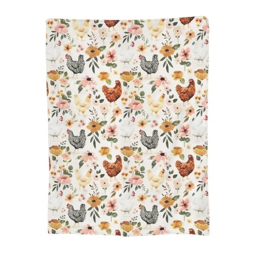 Chicken Floral Blanket Rooster Hen Printed Decor Throw Blanket Warm Soft Plush Lightweight Fleece Flannel Winter Blanket Farm Gifts for Girls Women Farmer Lover Boys Baby Kids Couch Bedding 60"X80"