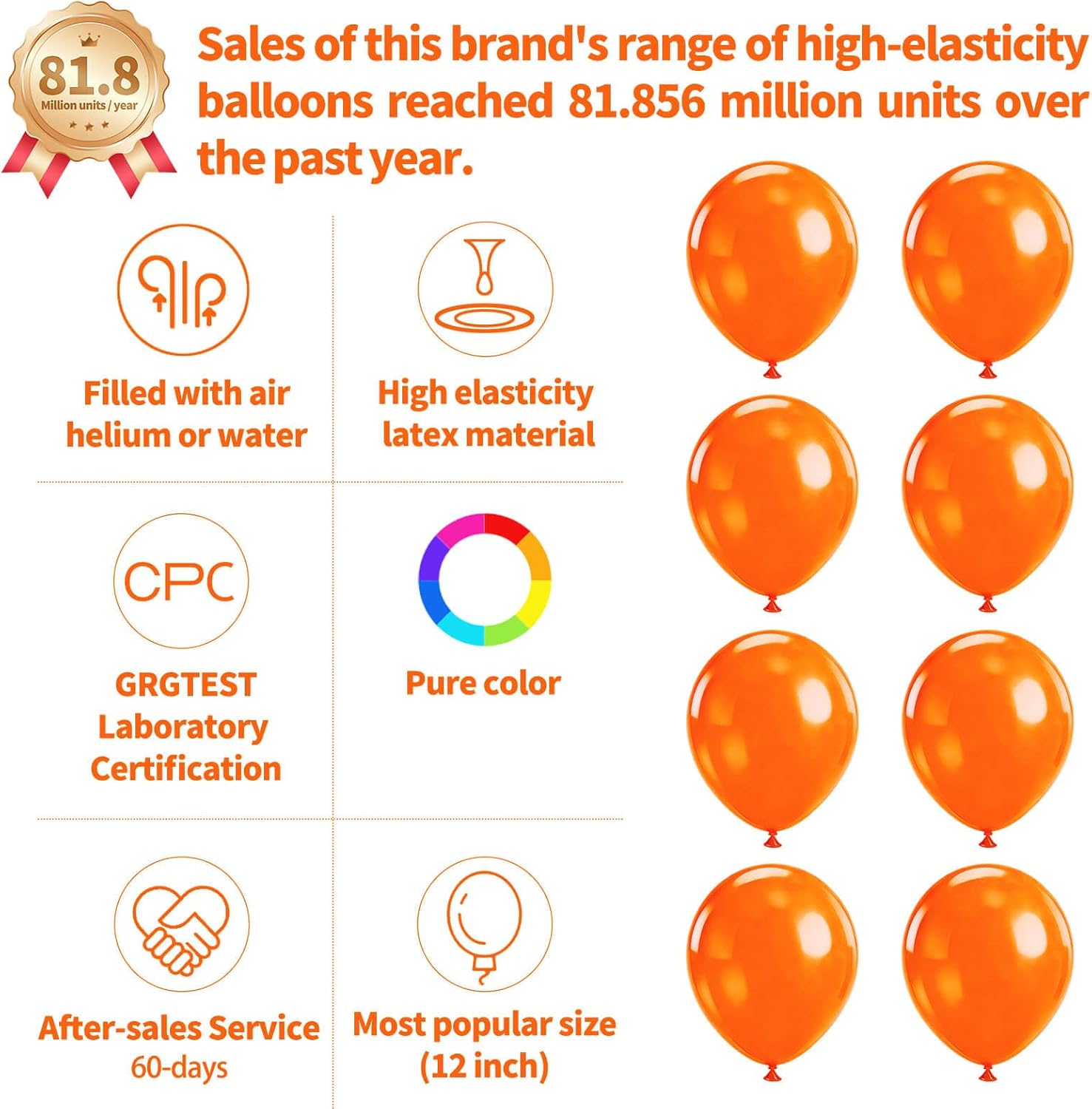 Orange Latex Balloons - 110pcs 12-Inch Balloons for Birthday Party, Baby Shower & Wedding | Includes 2 Ribbons