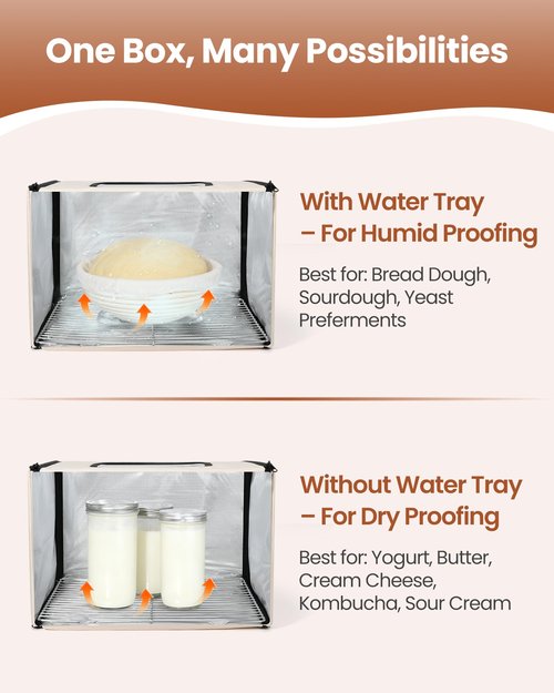 LIFVCNT Bread Proofer & Dough Proofing Box – Foldable Sourdough Fermentation Box with Adjustable Temperature (68–132℉), 0–99H Timer, Metal Rack & Water Tray – Ideal for Yogurt, Pizza, Bread Baking