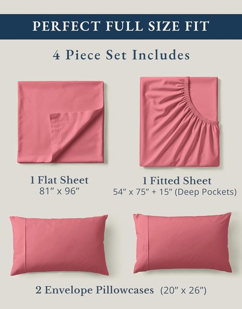 **LANE LINEN 100% Organic Cotton Full Bed Sheets - Soft, Comfy, Machine Washable, Deep Pocket - Mineral Red**