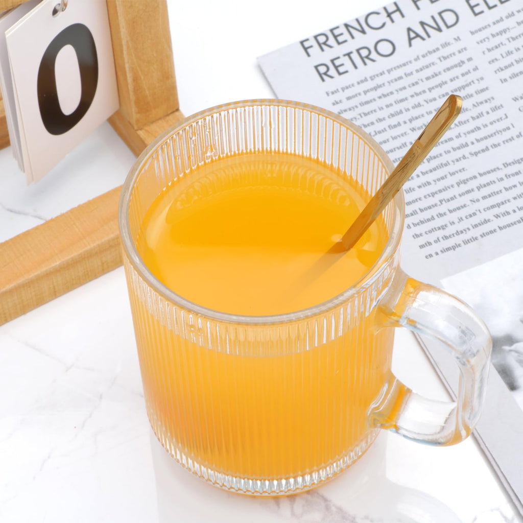 Cadamada 12 oz Glass Coffee Mugs with Handle, Classic Vertical Stripes Glass Coffee Cups, Transparent Tea Cup for Beverages, Latte,Glassware Set for Americano, Cappuccino,Hot Milk,6 Pack