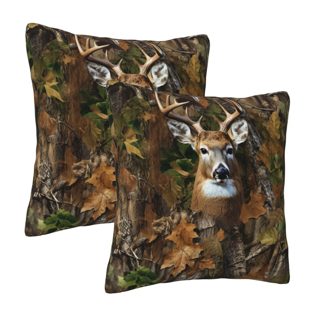 MQAPEYV Deer Camo Camouflage Hunting 2 Pack Throw Pillow Covers Square Sofa Cushion Cover Home Living Room Bedroom Bed Pillow Case Office Waist Protection Pillow Covers Car Lumbar Pillow Cover