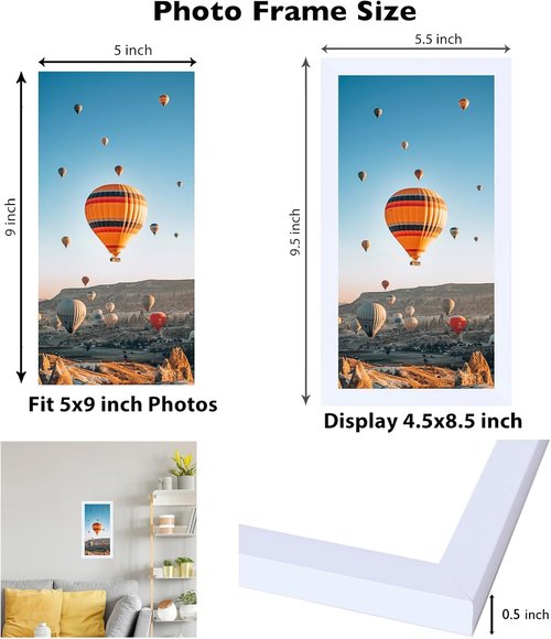JCJMY 5x9 Picture Frame - White Wall Hanging & Tabletop Display | Shatter-Resistant Plexiglass