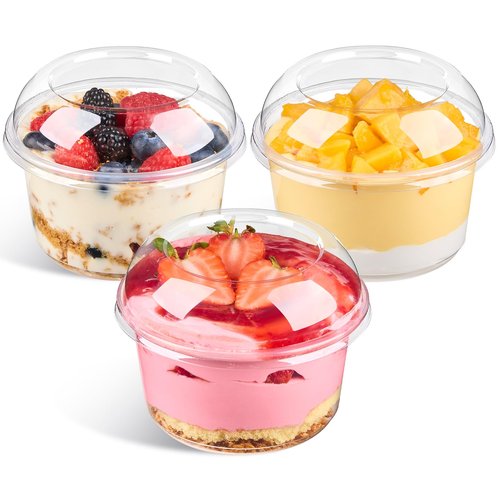 Qeirudu 50 Pack 16 Oz Plastic Dessert Cups with Dome Lids, Acai Bowls Clear Party Serving Bowls for Parfaits, Snacks, Cakes, Fruits