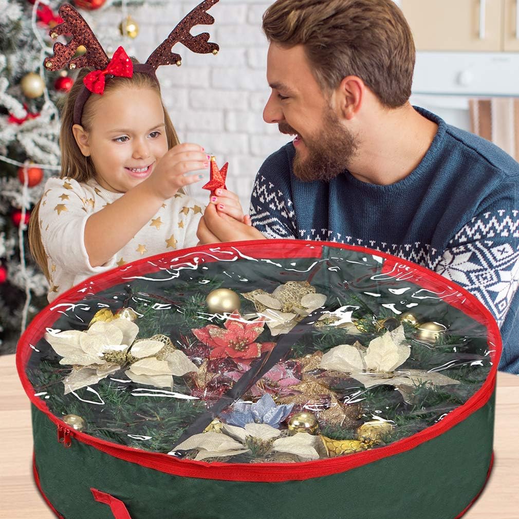 Primode Christmas Wreath Storage Bag 36" - Durable 600D Oxford Container with Clear Window for Easy Holiday Organization | Green