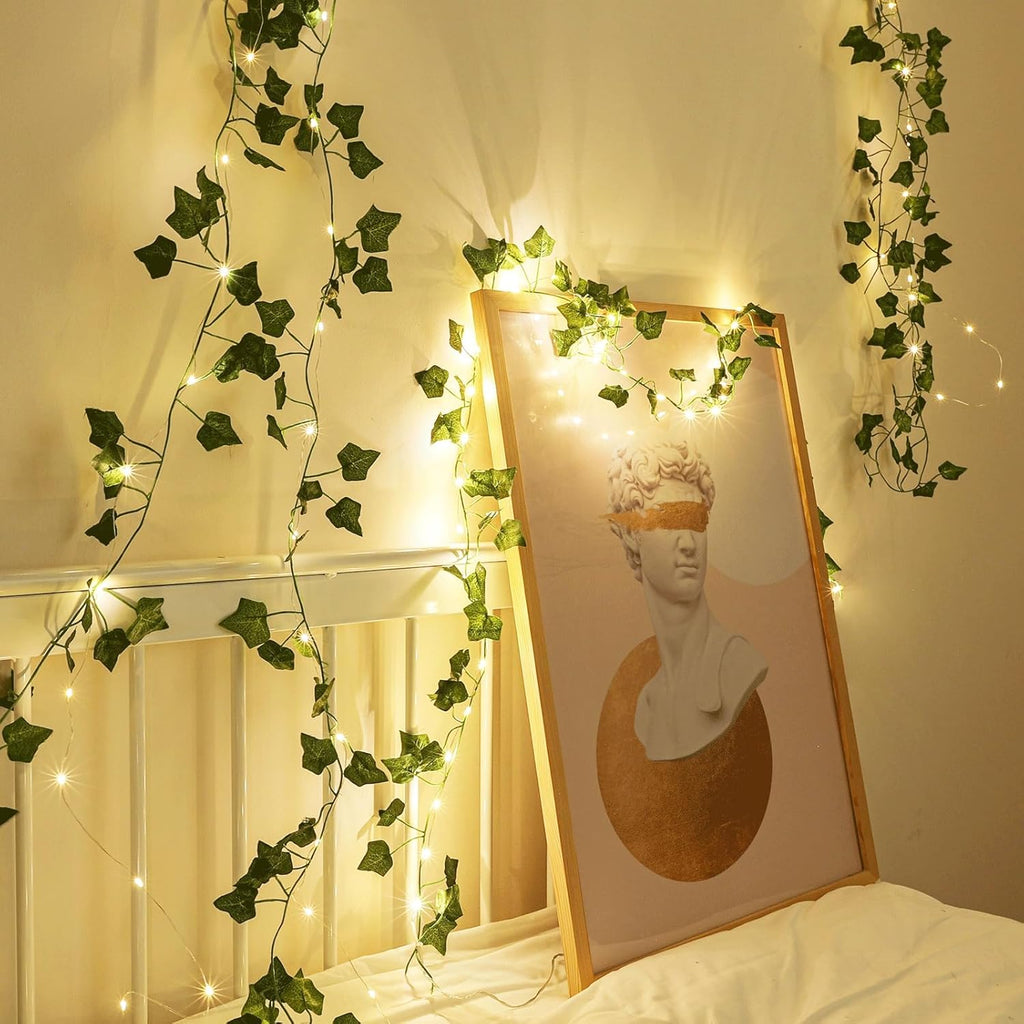 Skiennix Fairy Lights Vine - 2 Pack 40 LEDs Green Ivy String Lights | Battery Operated Decorative Garland for Bedroom & Dorm Wall Decor