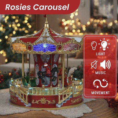 Animated Christmas Carousel by [Brand Name] - Musical LED Lights | Festive Home Tabletop Decoration