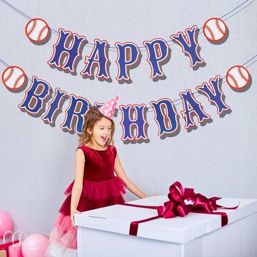 Baseball Birthday Party Decorations - Navy Blue Happy Birthday Backdrop & Themed Garland for Sports Lovers