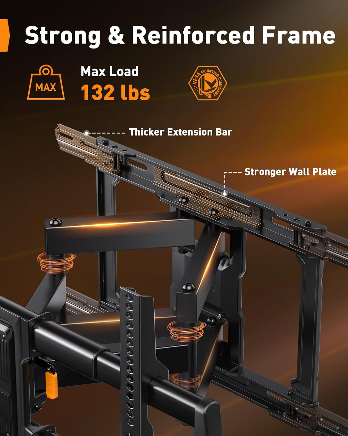 Perlegear Full Motion TV Wall Mount - Fits 42–97 Inch TVs Up to 132 lbs | Easy Setup, Swivel & Tilt Design