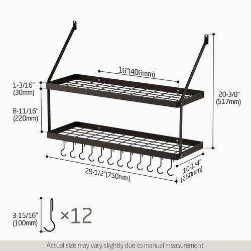 KES 30-Inch Pot Rack Wall Mounted, Pots and Pans Hanging 2 Tier for Kitchen Hanging Pan Rack Organizer with 12 Hooks Heavy Duty Matte Black, KUR218S75B-BK