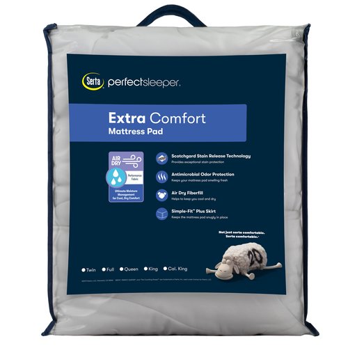 Serta Air Dry Extra Comfort Performance Fabric Quilted Mattress Pad, Cooling and Breathable Mattress Cover, Moisture Wicking Protection with 15" Deep Pocket, King, White