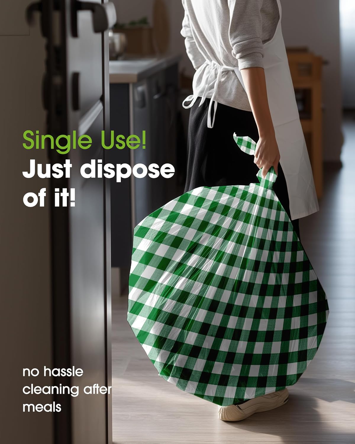 Pureegg Premium Disposable Table Covers - 10 Pack, 54x108 Inch Black for Rectangular Tables | Green Plaid Design