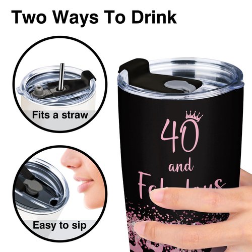 GoMelley 40th Birthday Gifts Women, 40 and Fabulous Tumbler, 40 Year Old Birthday Gifts for Women, 40th Birthday Gift ideas for Mom Friend Sister Wife, Leopard Travel mug 20oz