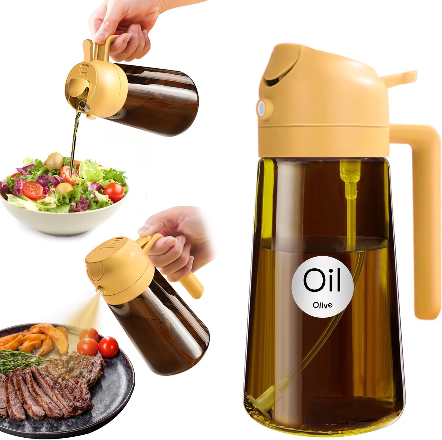 YARRAMATE Light Blocking Oil Sprayer - 16oz Food-Grade Olive Oil Dispenser Bottle | Premium Dark Amber Glass for Kitchen & BBQ