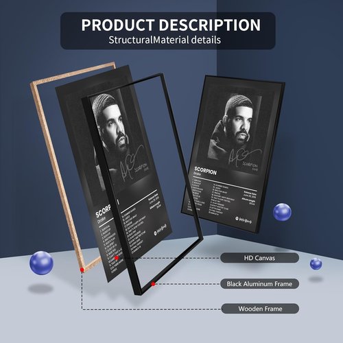 Anslivle 3-Piece Framed Canvas Drake Album Cover Posters - Black | 16x24 Inches Contemporary Music Wall Art