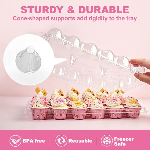 LotFancy (24 Count x 12 Sets) Mini Cupcake Containers with 288 Liners, Plastic Cupcake Boxes Holder, BPA Free, Clear Disposable Cupcake Carriers with Detachable Dome Lid