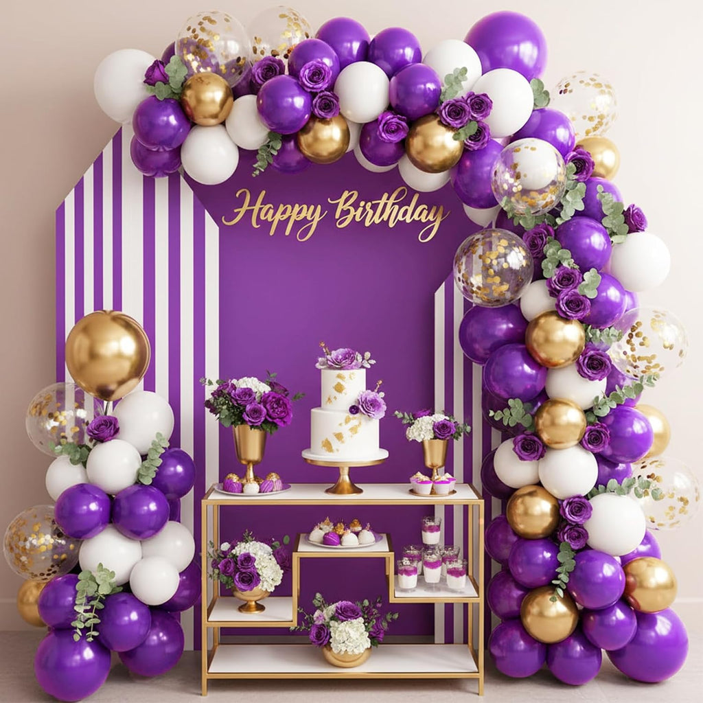 RUBFAC Dark Purple Balloons - 129-Piece Latex Balloon Garland Kit | 5-12 Inch for Weddings & Parties