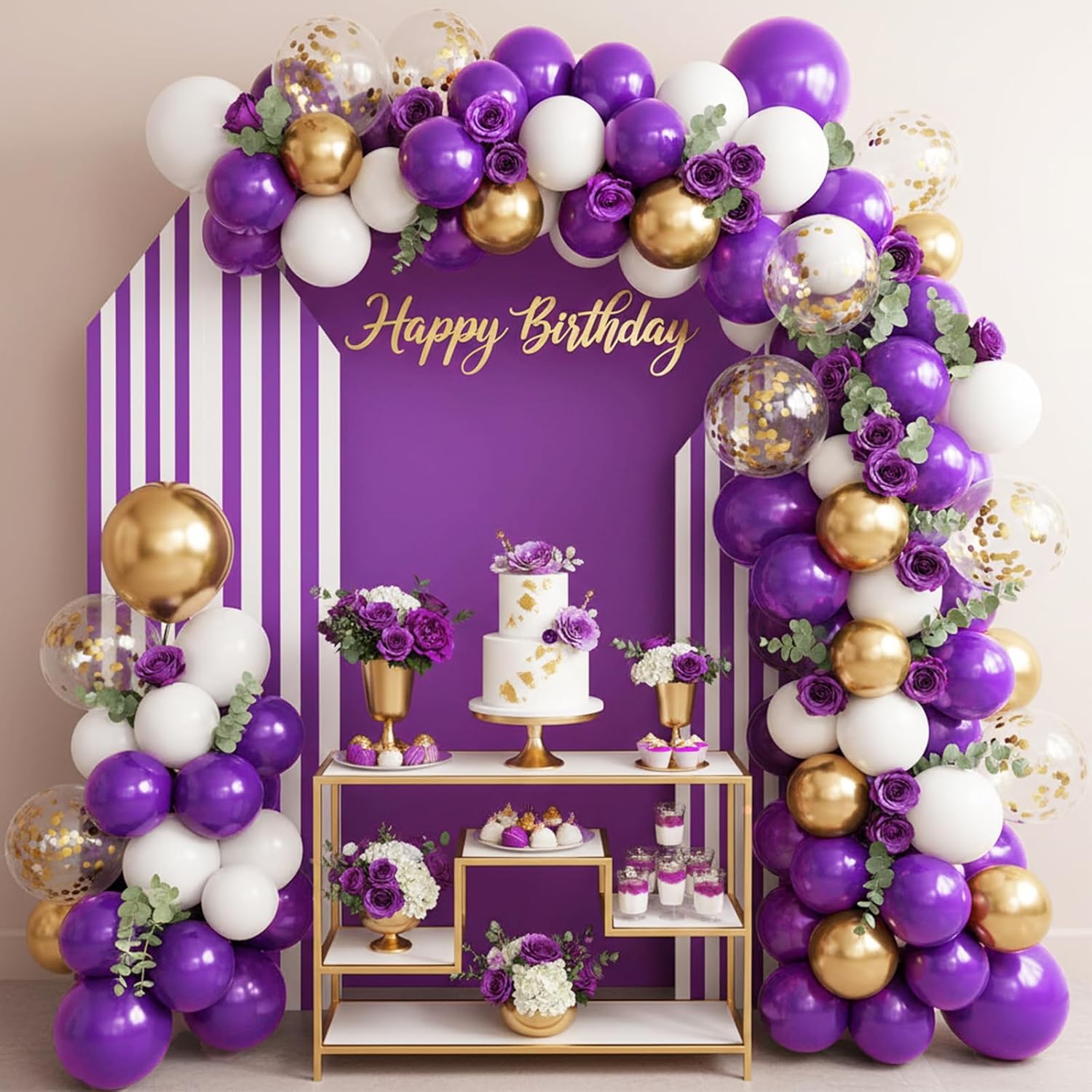 RUBFAC Dark Purple Balloons - 129-Piece Latex Balloon Garland Kit | 5-12 Inch for Weddings & Parties