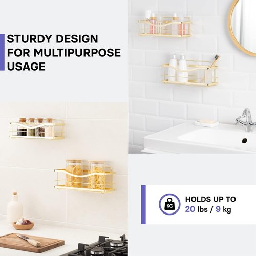 KINCMAX Shower Caddy Organizer - Self-Adhesive Stainless Steel Bath Shelf for Shampoo & Storage