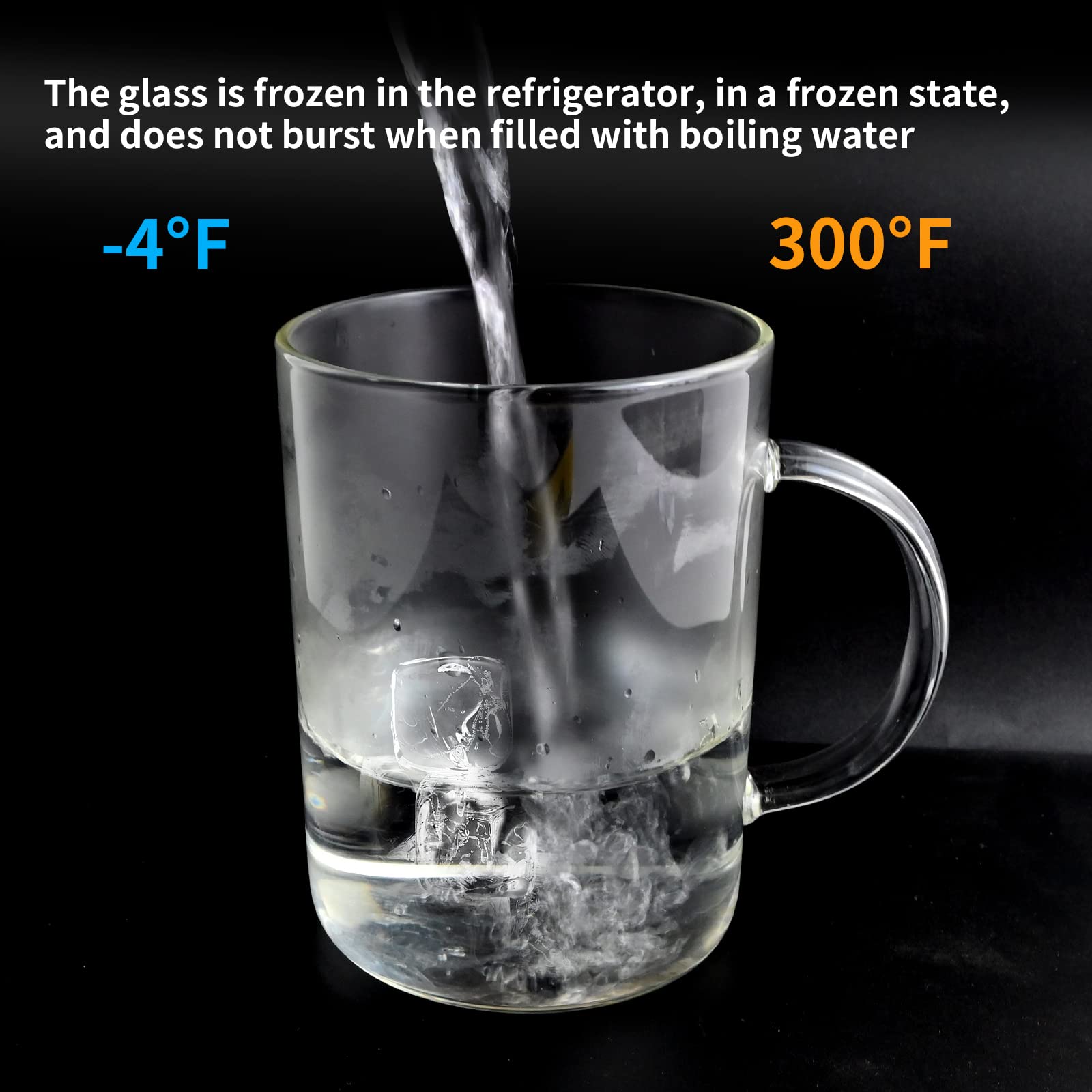 DEDEYA Borosilicate Glass Mugs 19 oz Set of 2, Extra Large Clear Glass Cup with Handle for Coffee Tea Beverage, Hot/Cold Drinking Glasses, wide mouth.