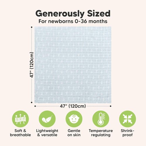 Bloom Organic Muslin Swaddle Blankets - Soft & Breathable 4-Pack for Newborn Boys & Girls