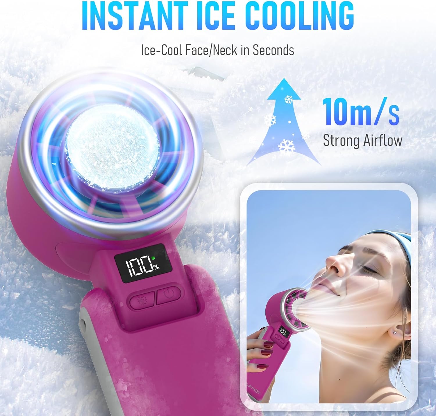 PlayHot Portable Handheld Turbo Fan - Ice Cooling Rechargeable Personal Fan | 5 Speed, 12Hrs Battery Life, Magenta