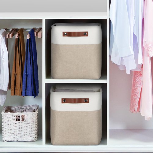 Kntiwiwo Fabric Storage Cubes - Foldable Closet Organizers | 10.5”x10.5”x11”, Beige, 6 Pack