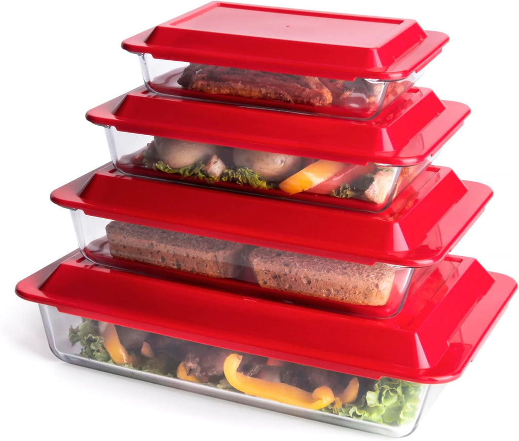 Tempered Glass Baking Pan Set by [Brand Name] - 8-Piece Set with BPA-Free Lids | Oven, Microwave & Dishwasher Safe - 1L to 4.2L Sizes