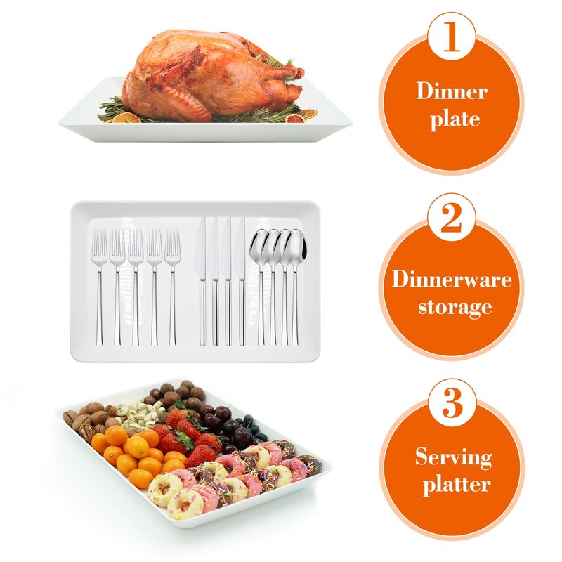 AMGBZT Serving Tray Platter, 6 Pcs Food Tray for Veggie Fruit Snack Dessert Cookie Cheese, Food Trays for Party Supplies Display, Plastic Platters for Serving Food, Large White Trays, BPA Free