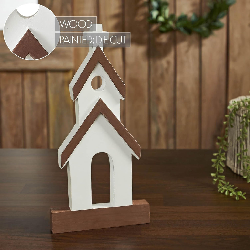 VHC Brands Wooden Church Figurine - Brown Roof Design | 12"x6"x1" Perfect Home Decor