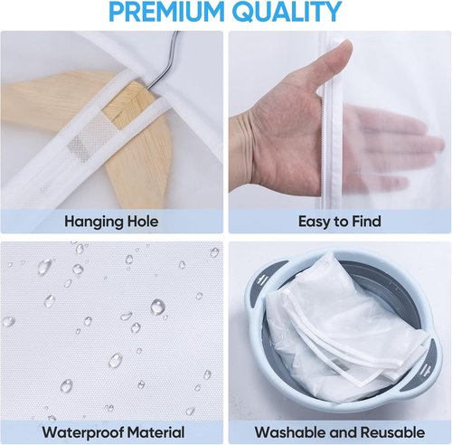 BALEINE 40'' Translucent Garment Bags - 6 Pack PEVA Dress Storage Bags for Closet Organization | White