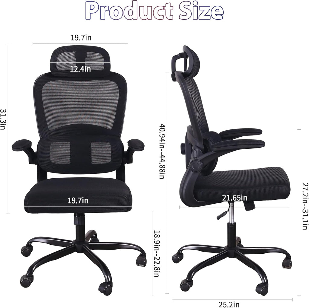 Skiennix Ergonomic Office Chair - High Back Mesh Design with Adjustable Lumbar Support & Headrest