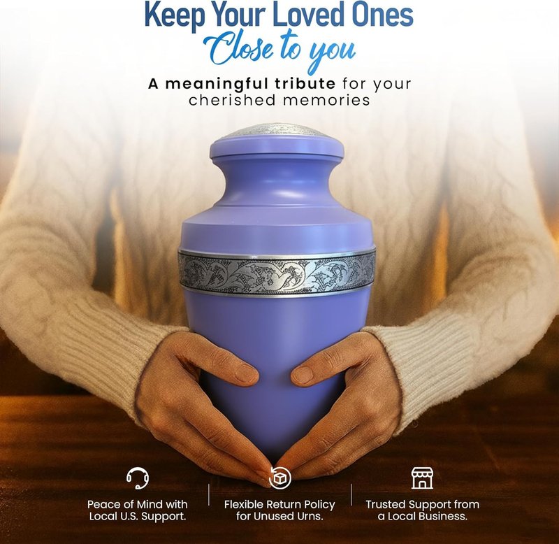Modern Memorials Cremation Urn for Ashes - Large Urn for Man & Women - 200 Cubic Inches - Includes Velvet Storage Bag - Purple