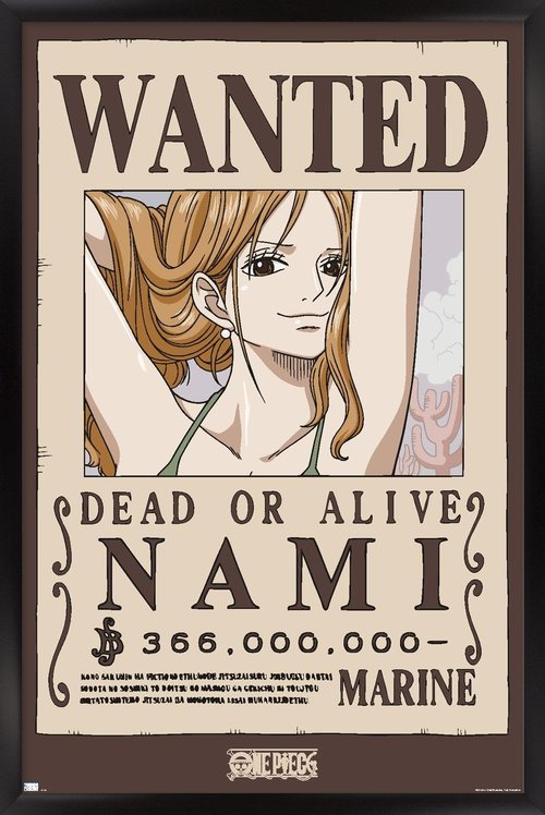 One Piece - Nami Wanted Poster Wall Poster, 22.4L" x 14.7W", Black Framed Version