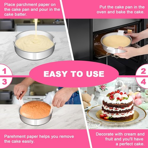 EWFEN 8-Inch Stainless Steel Cake Pan Set - Non-Toxic, Leak-Proof & Dishwasher Safe | Set of 2