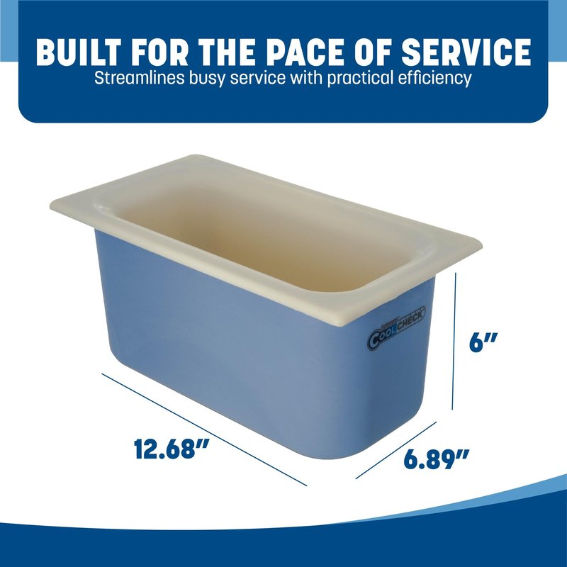 Carlisle FoodService Products CM1102C1402 Coldmaster CoolCheck 6" Deep Third-Size Insulated Food Pan, 4 Quart, Color Changing, White and Blue