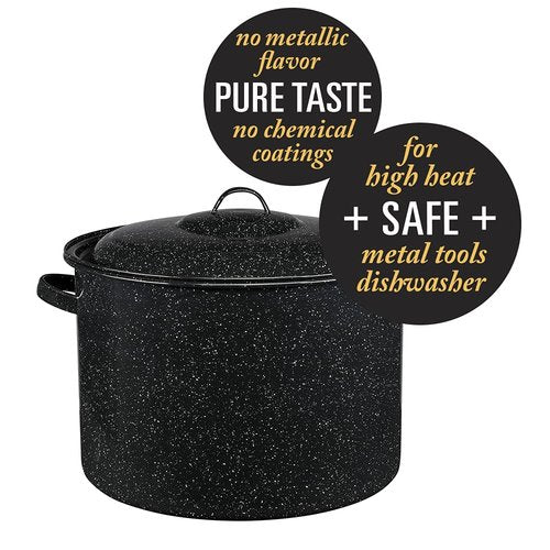 Granite Ware 21-Quart Stockpot, Large Capacity for Soups, Stews, Pasta - Durable Graniteware with Non-Stick Surface for Easy Cleaning - Chip-Resistant & Even Heat Distribution (Speckled Black)