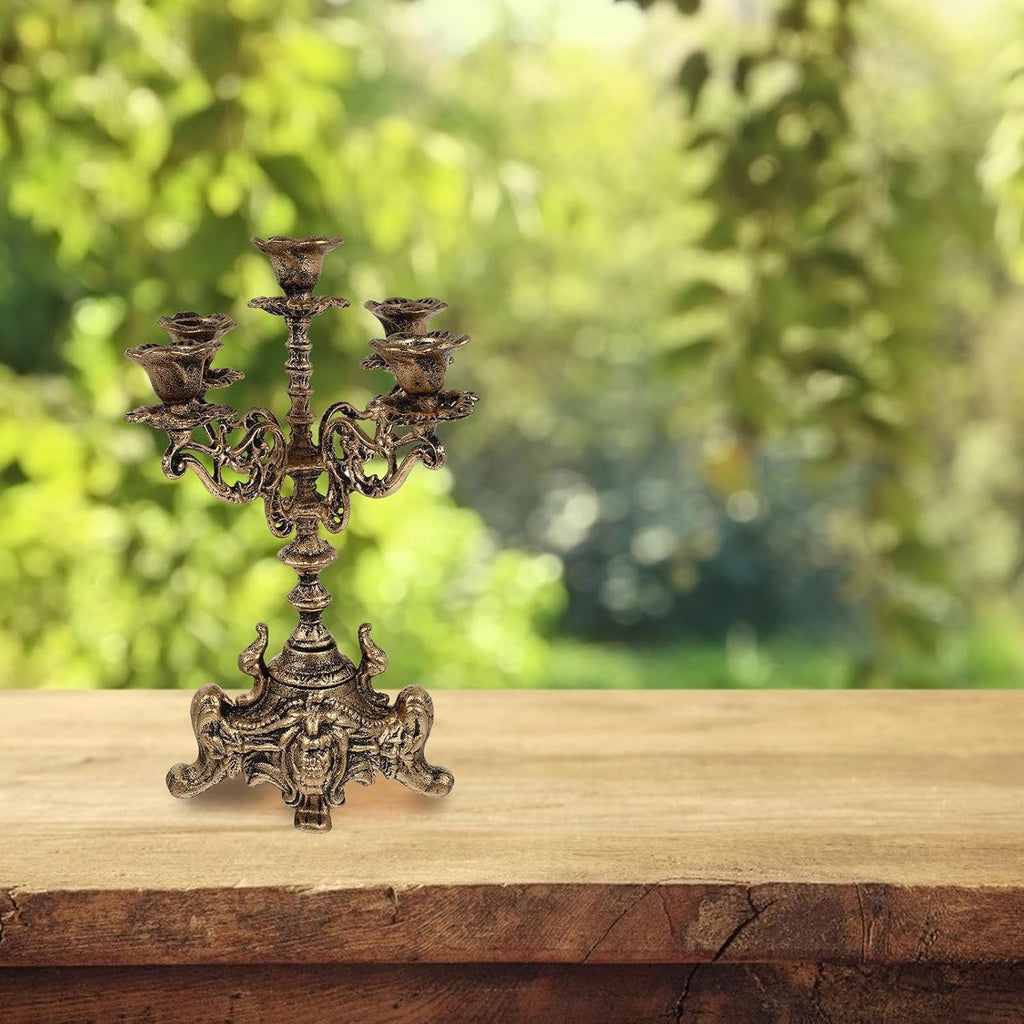 Skiennix Metal Candle Holder - 5 Arms Candelabra for Weddings & Holiday Parties | 12 Inch