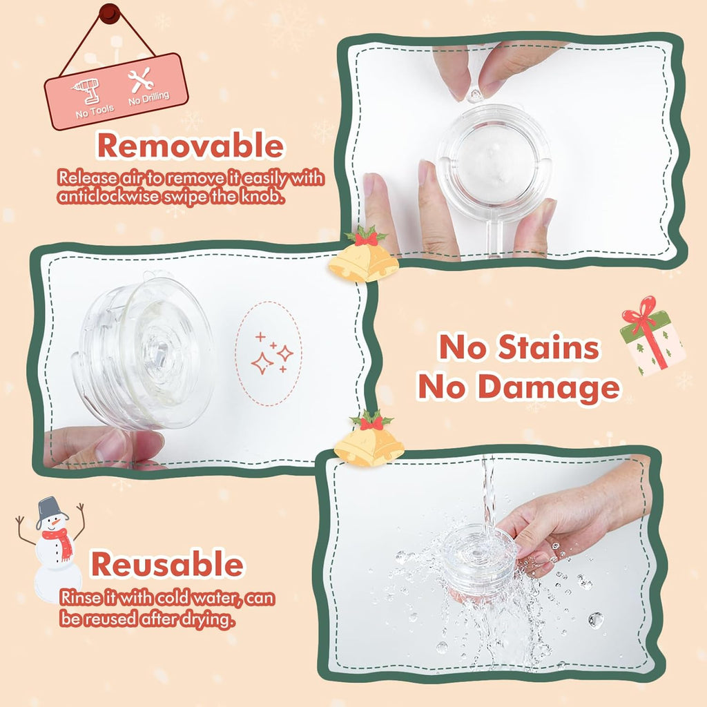 VIS'V Wreath Hanger - Heavy Duty Suction Cup Hooks | 22 LB Capacity, Removable & Reusable, Clear, 2 Pcs