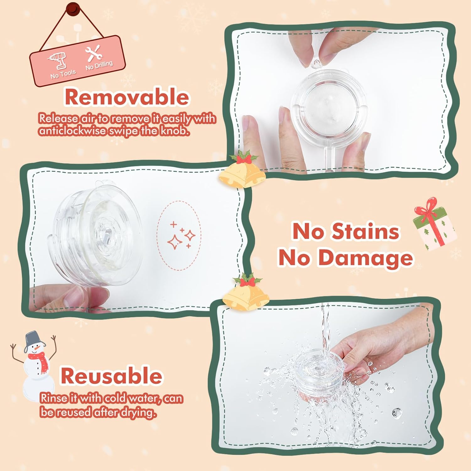 VIS'V Wreath Hanger - Heavy Duty Suction Cup Hooks | 22 LB Capacity, Removable & Reusable, Clear, 2 Pcs