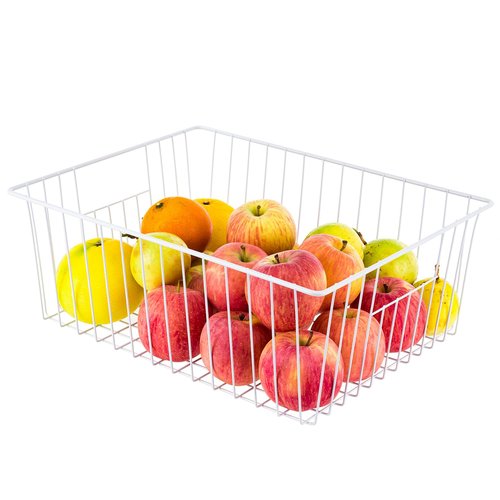16" L x 12" W Wider Freezer Storage Organizer Baskets Container, Deep Metal Wire Chest Upright Refrigerator Divider Bins with Built-in Handles for Cabinet, Pantry, Closet, Kitchen, Pearl White