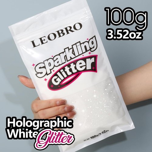 LEOBRO Holographic Fine Glitter - White Glitter for Crafts, Resin, Jewelry | 100g / 3.5oz
